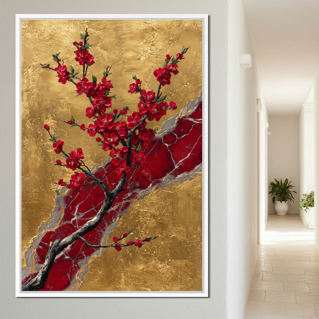 Golden Blossom Ascension Canvas Wall Art