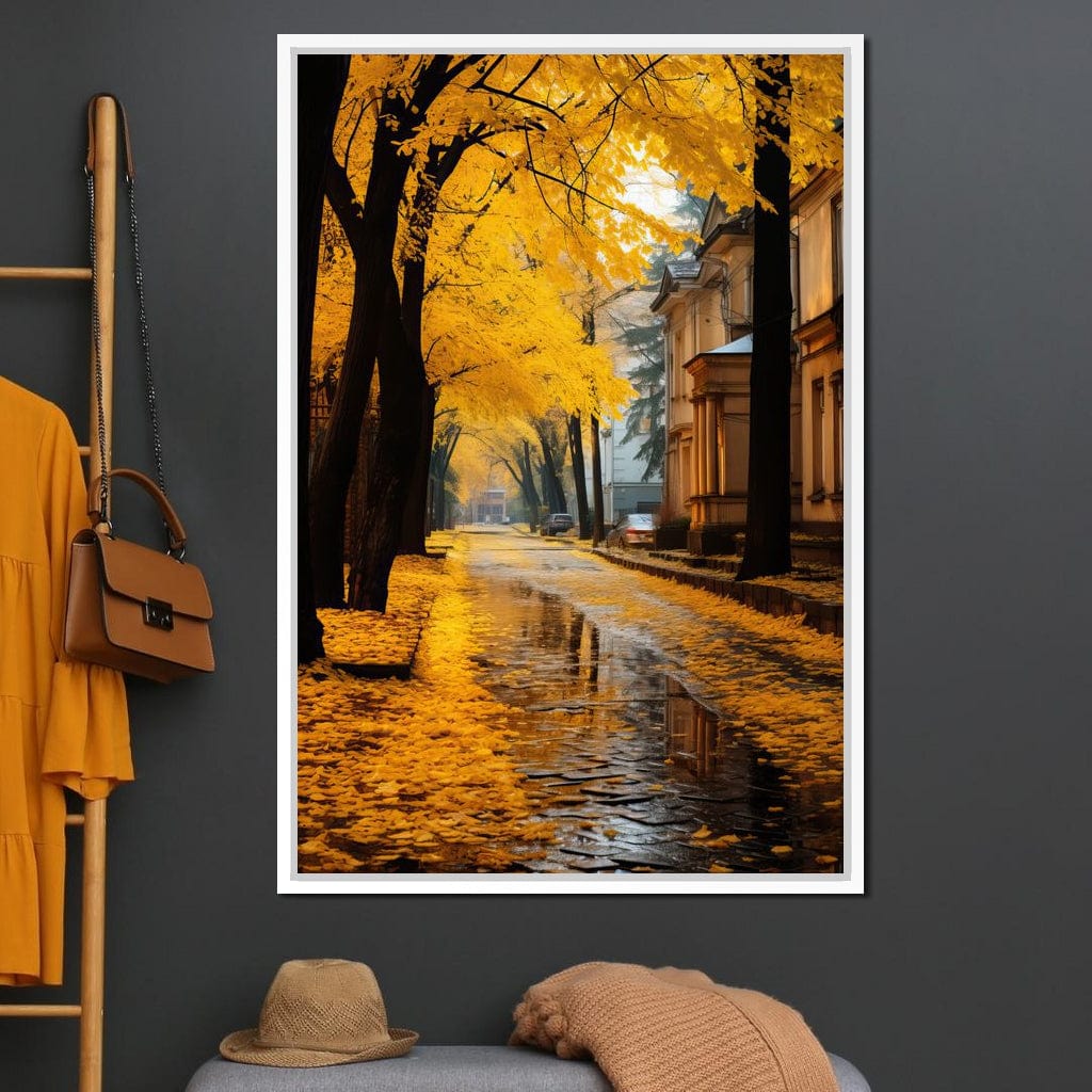 Autumn Leaves Along the City Road Canvas Wall Art