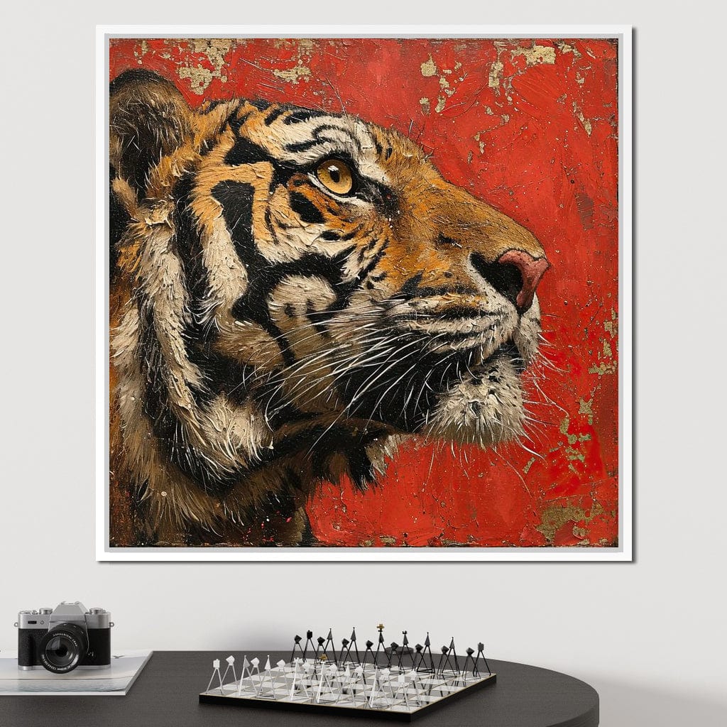 Tiger Gaze in Vermilion Majesty Canvas Wall Art