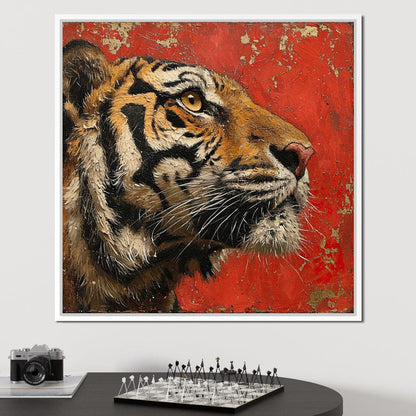 Tiger Gaze in Vermilion Majesty Canvas Wall Art