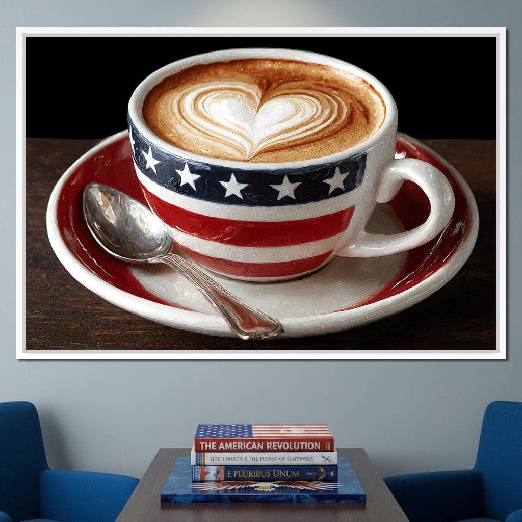 Patriotic Latte Heart Cup Canvas Wall Art