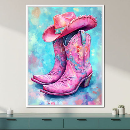 Radiant Cowgirl Boots Hat Canvas Wall Art