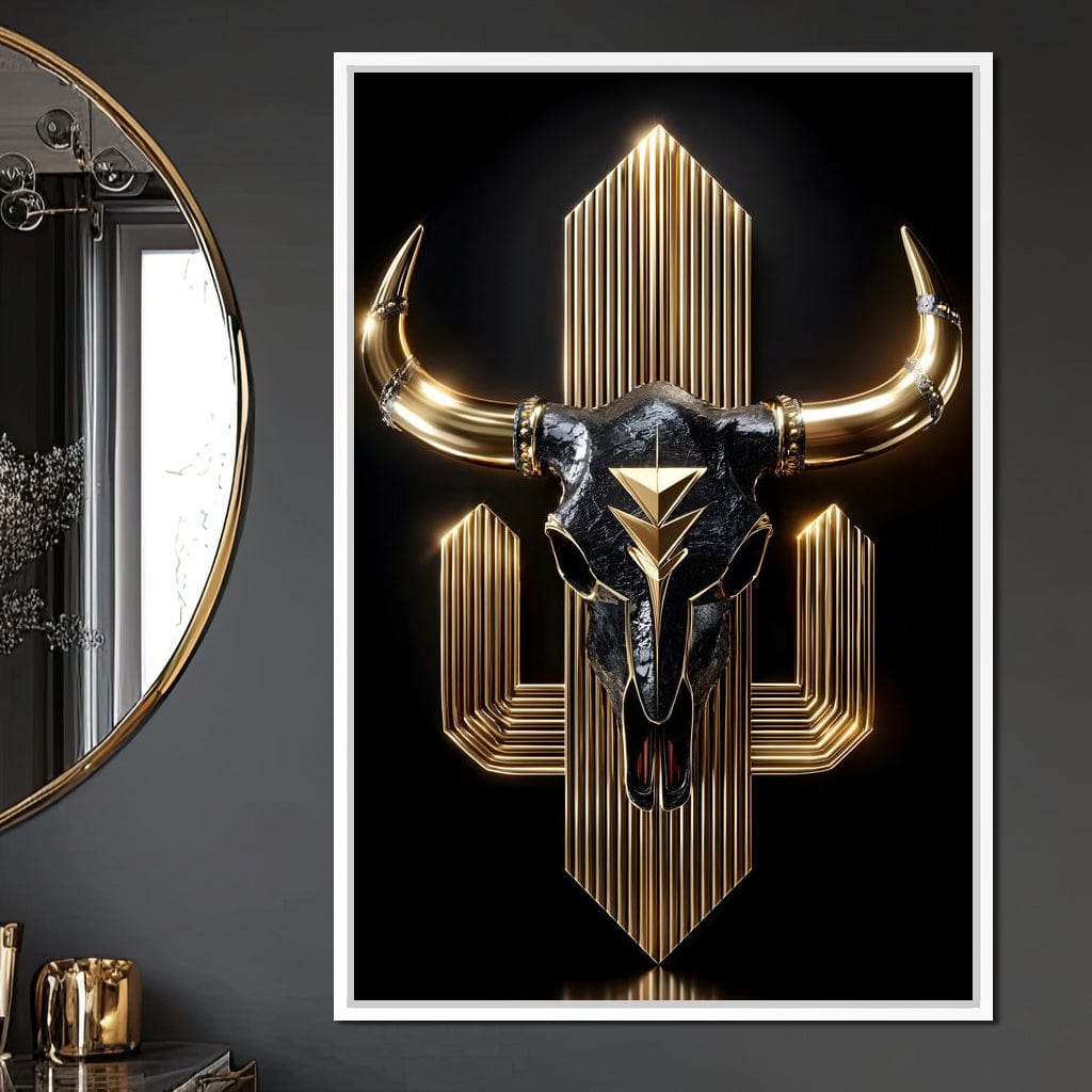 Golden Bull Deco Skull Majesty Canvas Wall Art