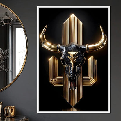 Golden Bull Deco Skull Majesty Canvas Wall Art