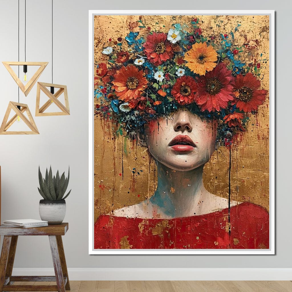 Bloomed Silence in Gold Canvas Wall Art