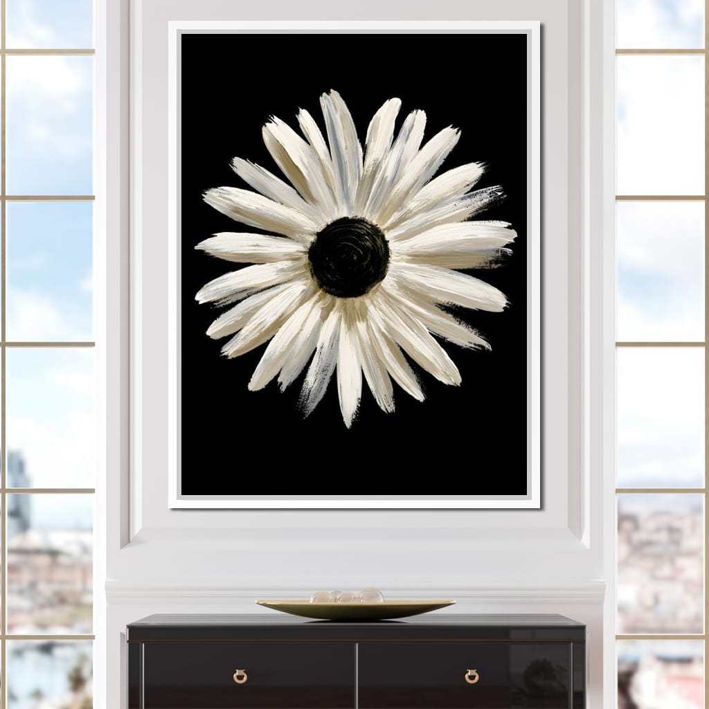 Solitary Pale Petals Against The Void Canvas Wall Art