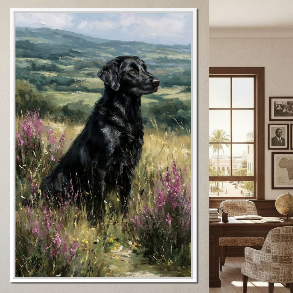 Black Labrador Meadow Sentinel Canvas Wall Art