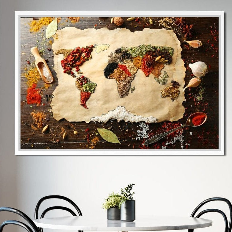 Spices Map of the World Canvas Wall Art
