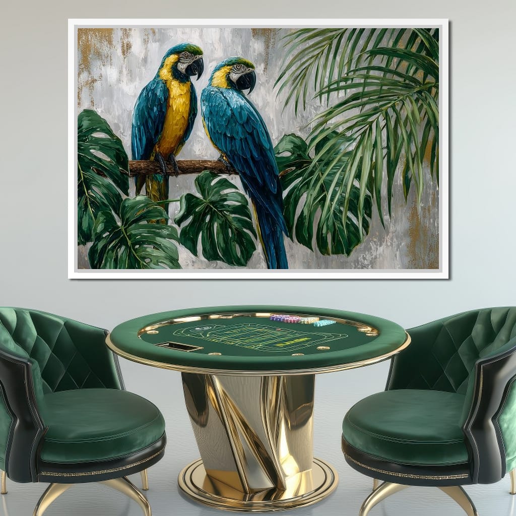 Tropical Parrot Pair Portrait Canvas Wall Art