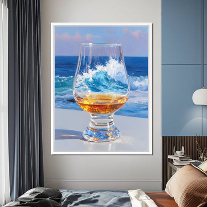 Ocean Wave Whisky Glass Stillness Canvas Wall Art