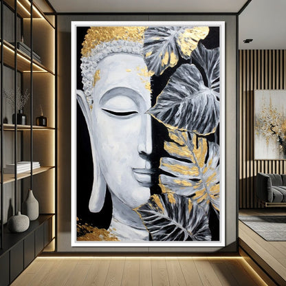 Golden Lotus Buddha Portrait Canvas Wall Art