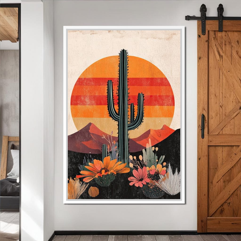 Desert Blooming Cactus Radiance Canvas Wall Art