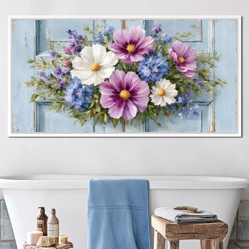 Rustic Pastel Cottage Flowers Canvas Wall Art