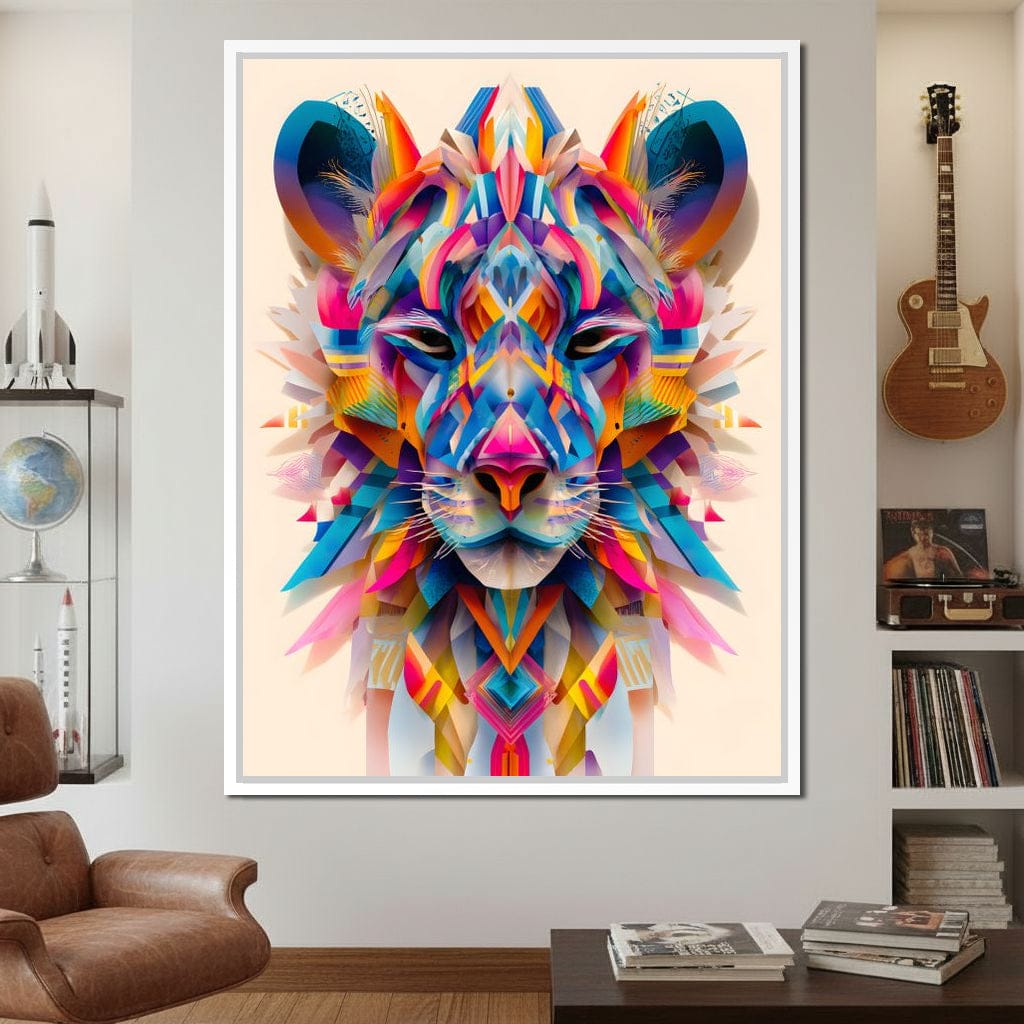 Vivid Geometric Lion Majesty Canvas Wall Art