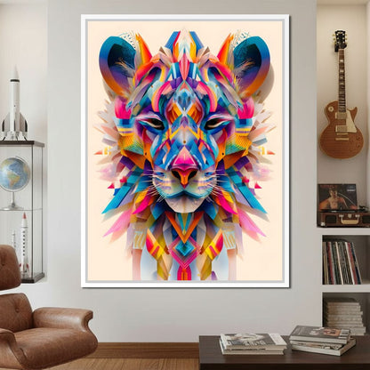 Vivid Geometric Lion Majesty Canvas Wall Art