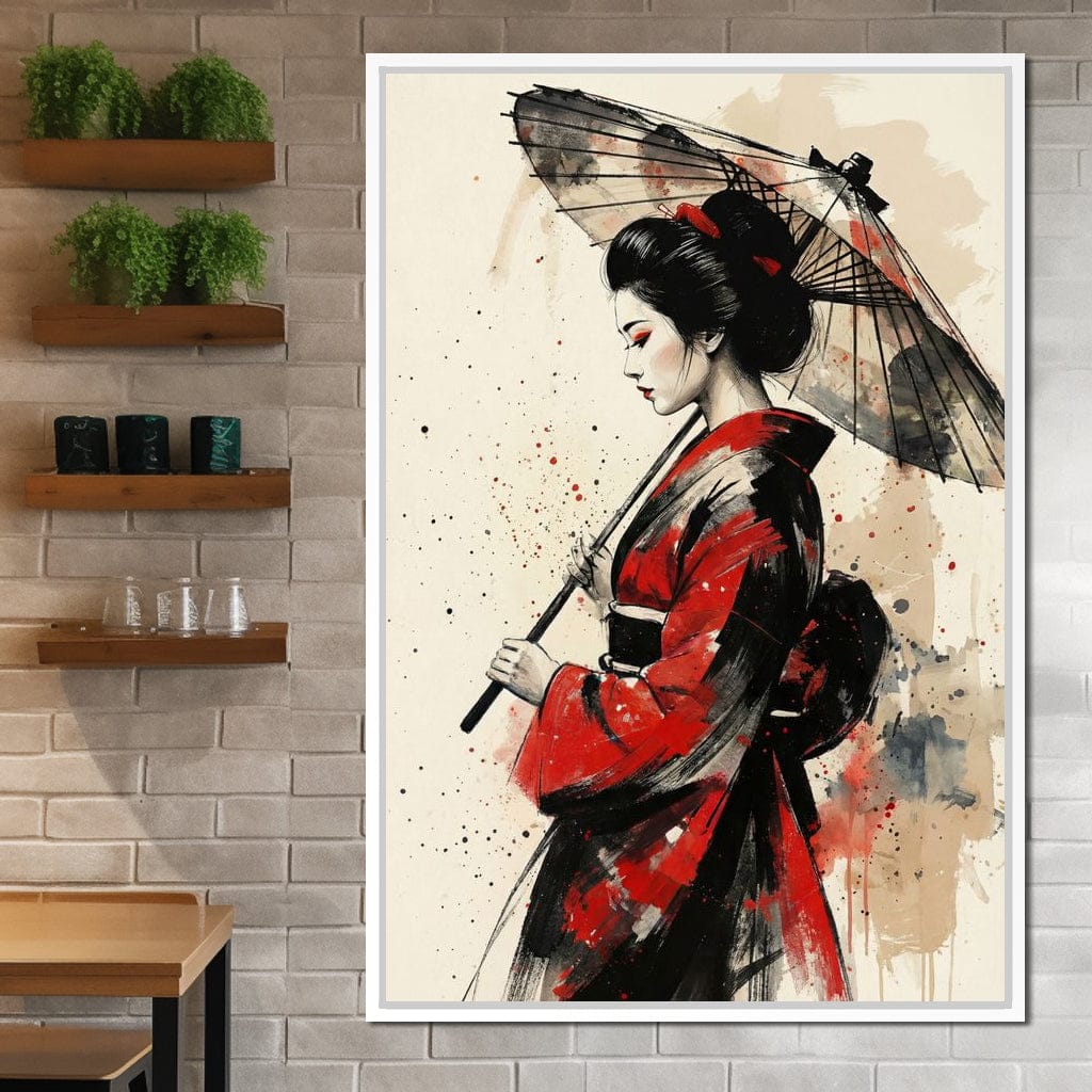 Japanese Woman with Umbrella Canvas Wall Art