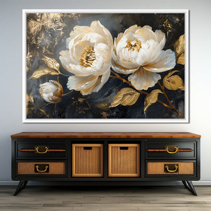 Golden Petals on Midnight Canvas Wall Art