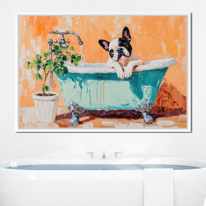 French Bulldog in the Tub Canvas Wall Art