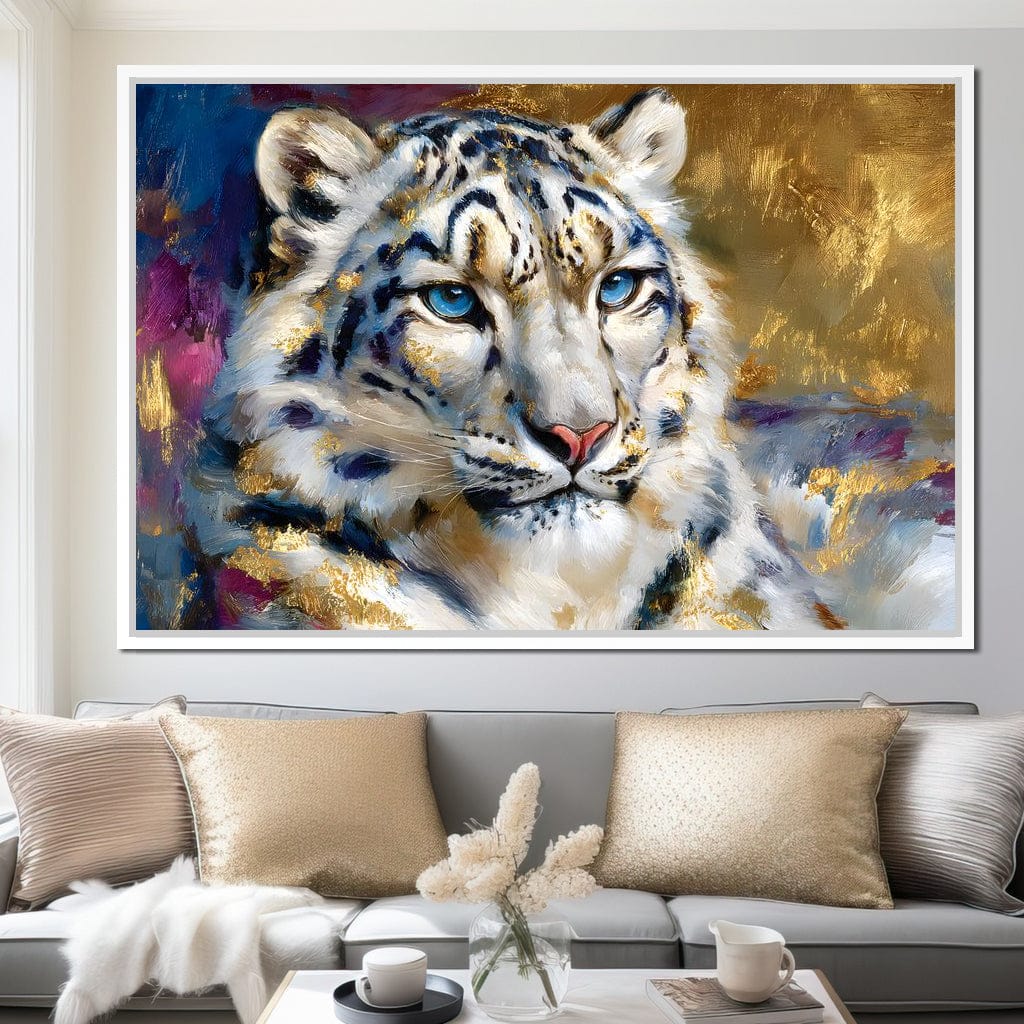 Golden Snow Leopard Portrait Canvas Wall Art