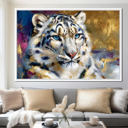 Golden Snow Leopard Portrait Canvas Wall Art