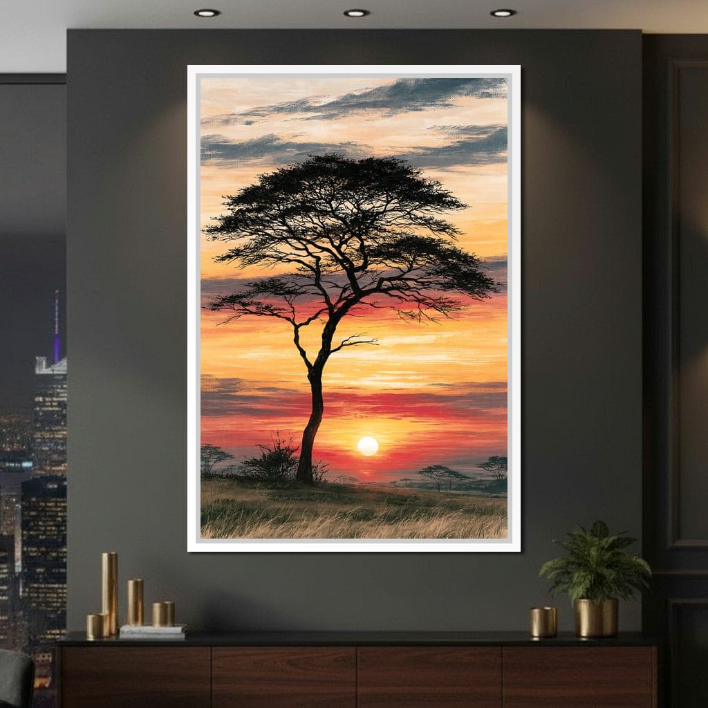 Savanna Sun Beyond The Solitary Branch Canvas Wall Art