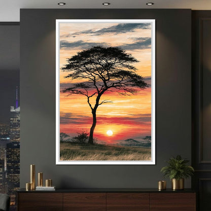 Savanna Sun Beyond The Solitary Branch Canvas Wall Art