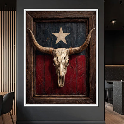 Texas Longhorn Lone Star Barnwood Canvas Wall Art