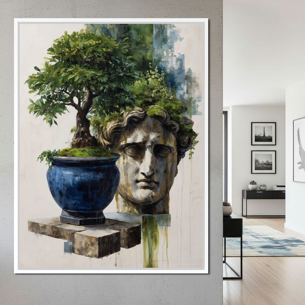 Blue Urn And Stone Head Grove Canvas Wall Art