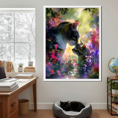 Gentle Cats Nuzzle Floral Dream Canvas Wall Art