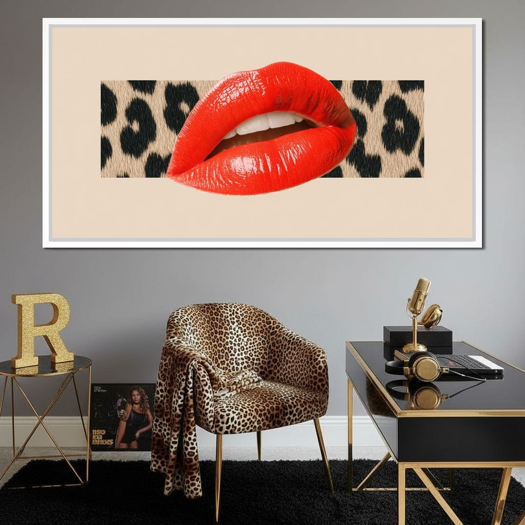 Leopard Kiss Pop Glamour Red Canvas Wall Art
