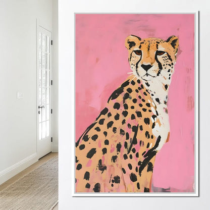 Cheetah Safari Elegance on Pink Canvas Wall Art