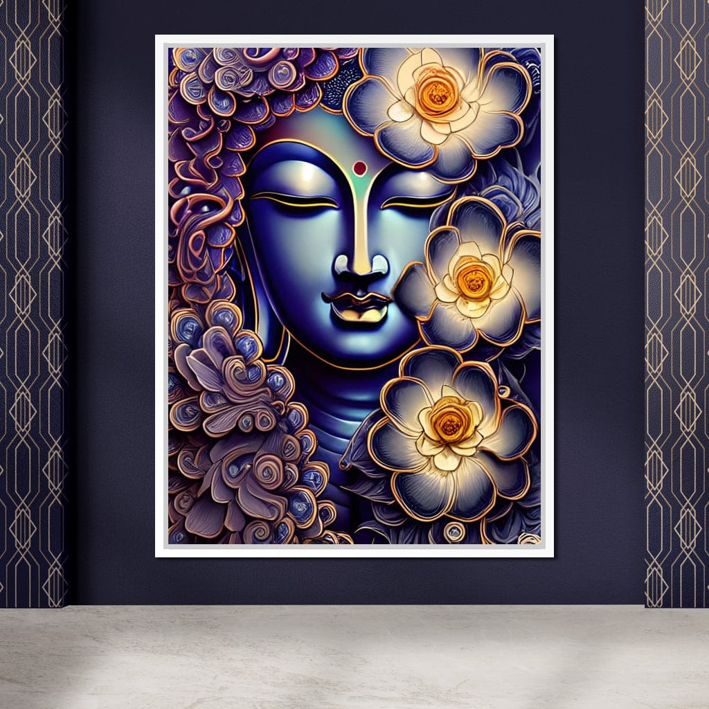 Buddha & Flowers Purple Canvas Wall Art
