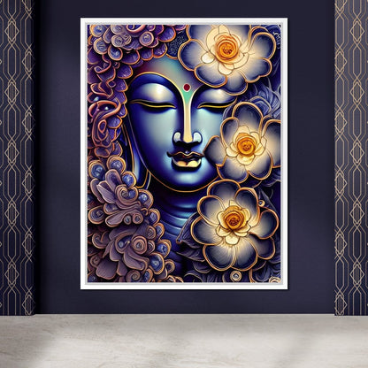 Buddha & Flowers Purple Canvas Wall Art