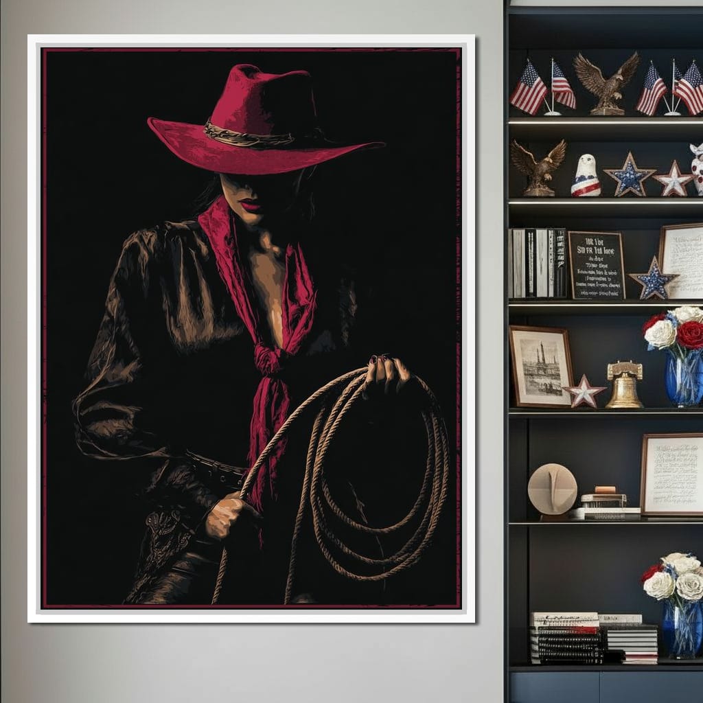 Midnight Cowgirl Red Hat Canvas Wall Art