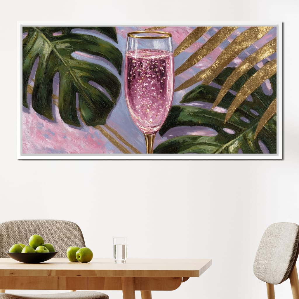 Pink Fizz Gold Palm Soiree Canvas Wall Art