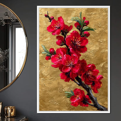 Golden Sakura Blossom Branch Canvas Wall Art