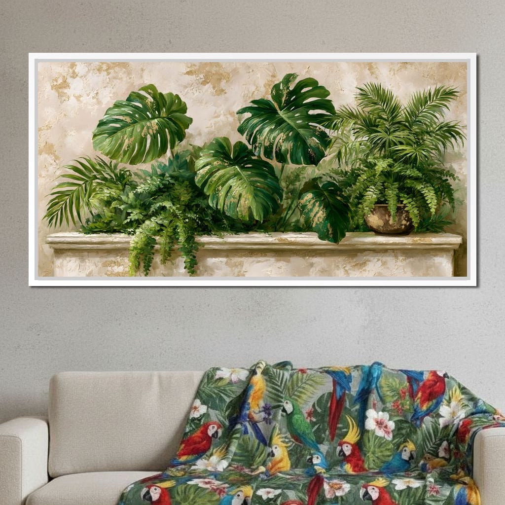Sun Dappled Foliage On A Plaster Ledge Canvas Wall Art