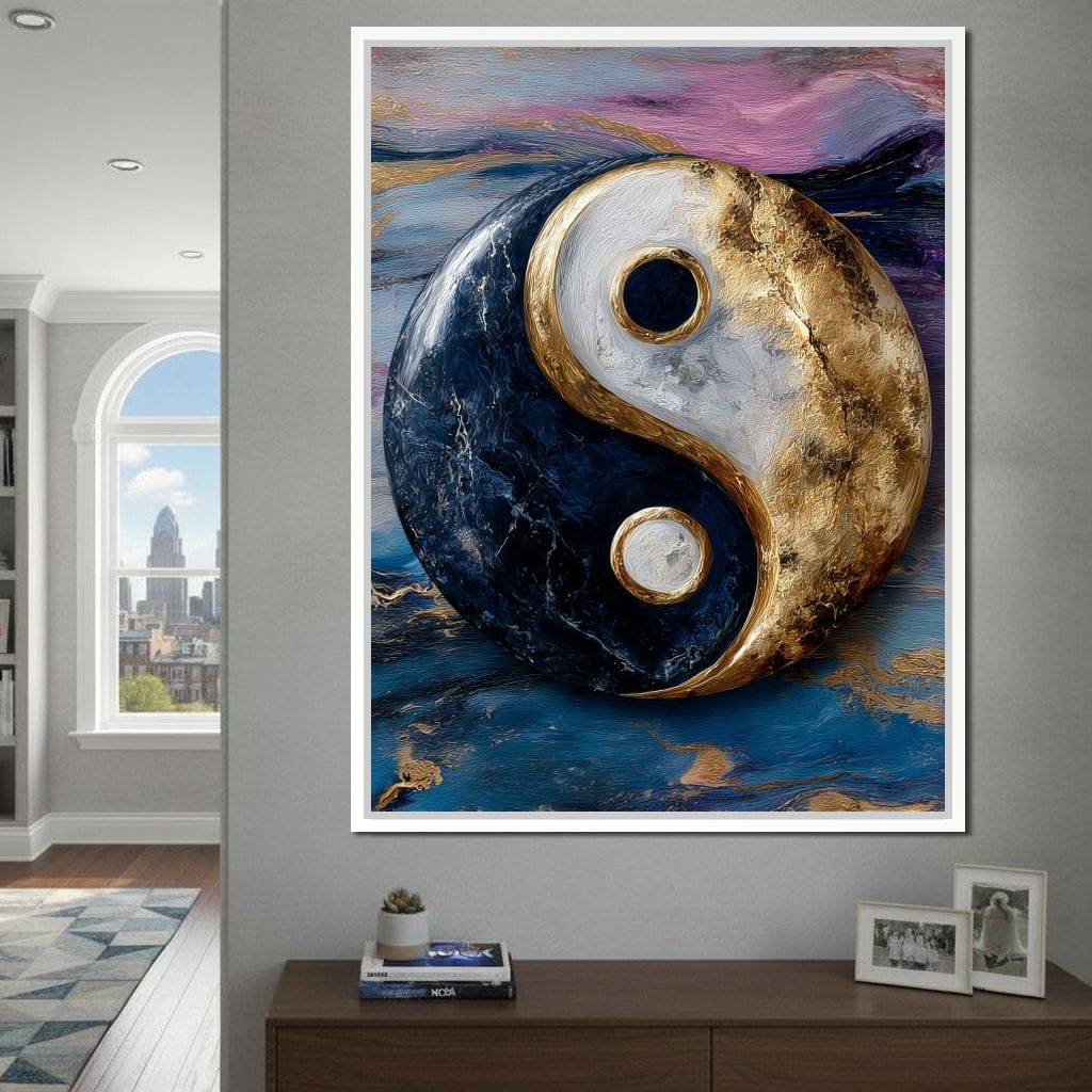 Golden Yin Yang Balance Flow Canvas Wall Art