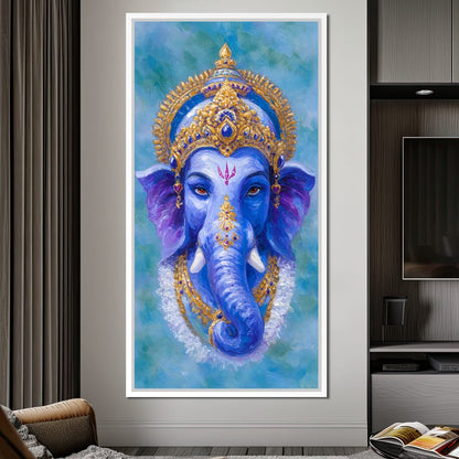 Royal Blue Ganesha Divine Blessing Canvas Wall Art