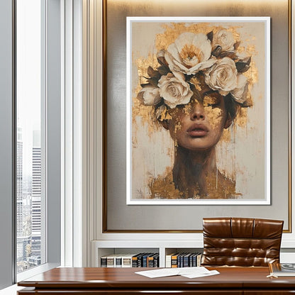 Golden Petal Visage Canvas Wall Art