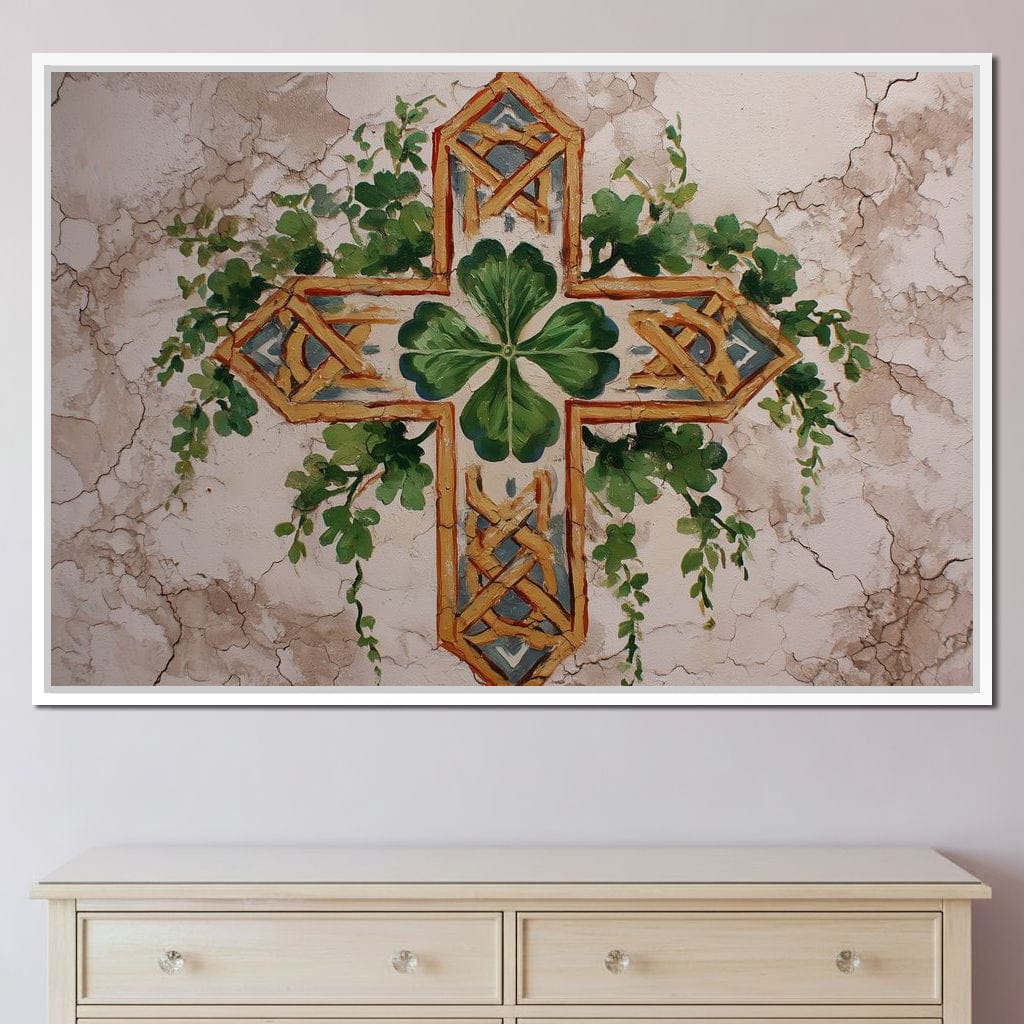 Celtic Cross Clover Wreath Canvas Wall Art