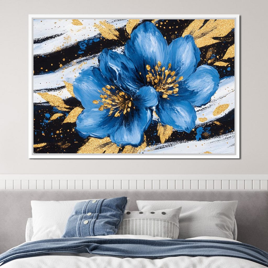 Blue Petals Midnight Bloom Canvas Wall Art