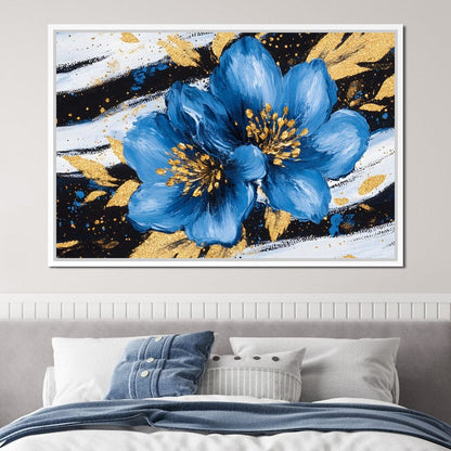Blue Petals Midnight Bloom Canvas Wall Art