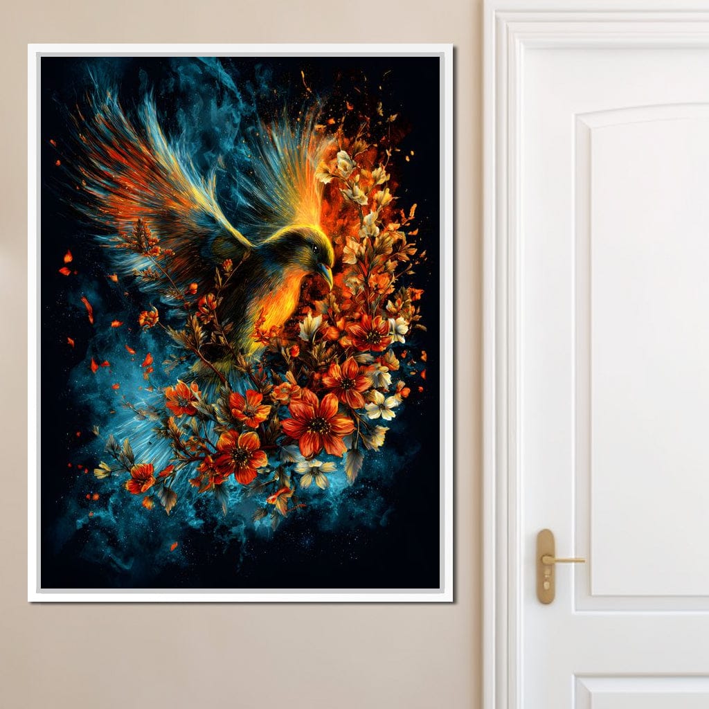 Flaming Phoenix Floral Burst Canvas Wall Art