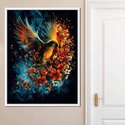 Flaming Phoenix Floral Burst Canvas Wall Art