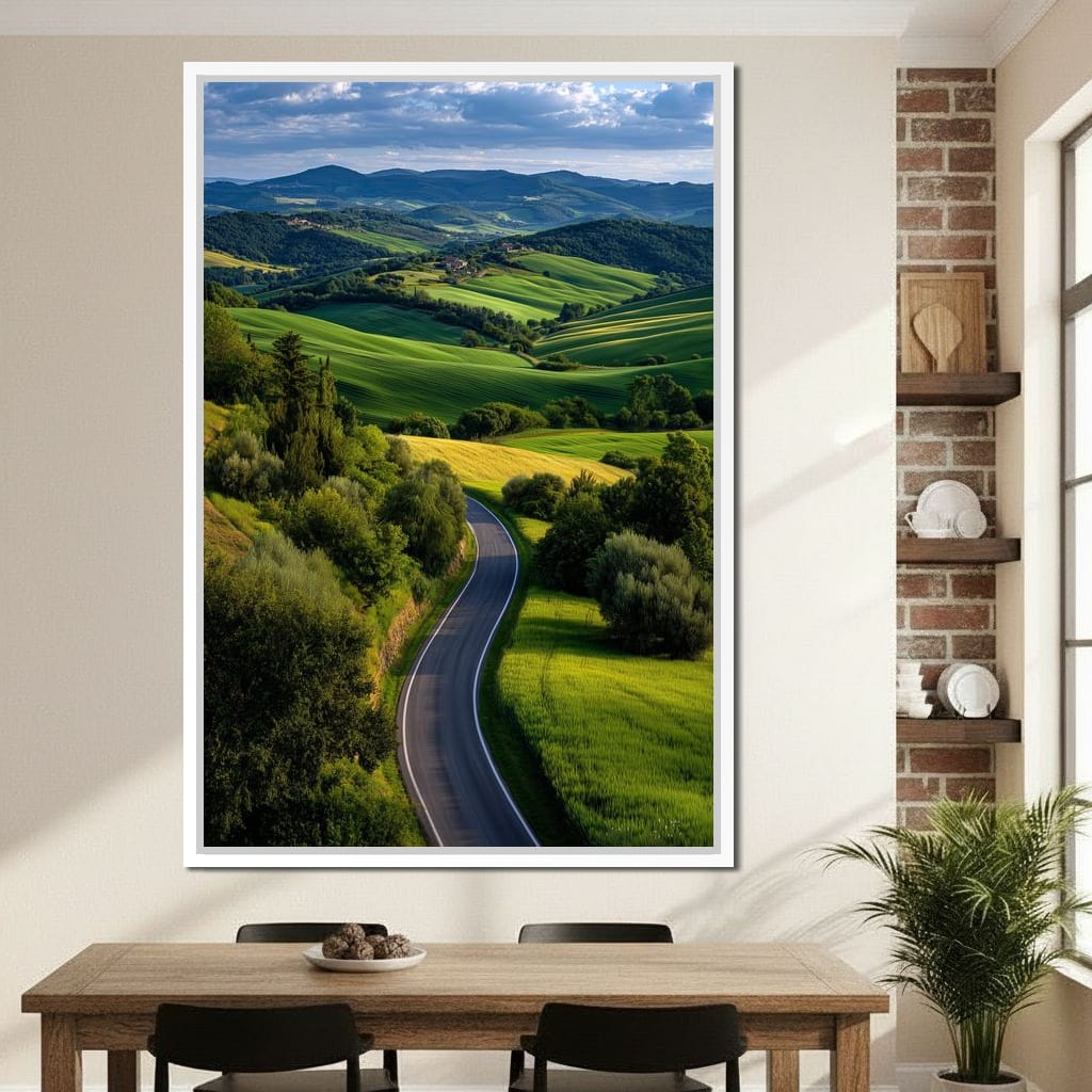 Sunlit Valley Roadscape Canvas Wall Art