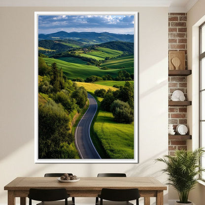 Sunlit Valley Roadscape Canvas Wall Art