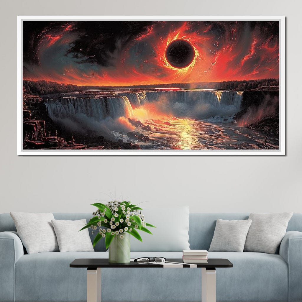 Eclipse Over Cascading Waters Canvas Wall Art