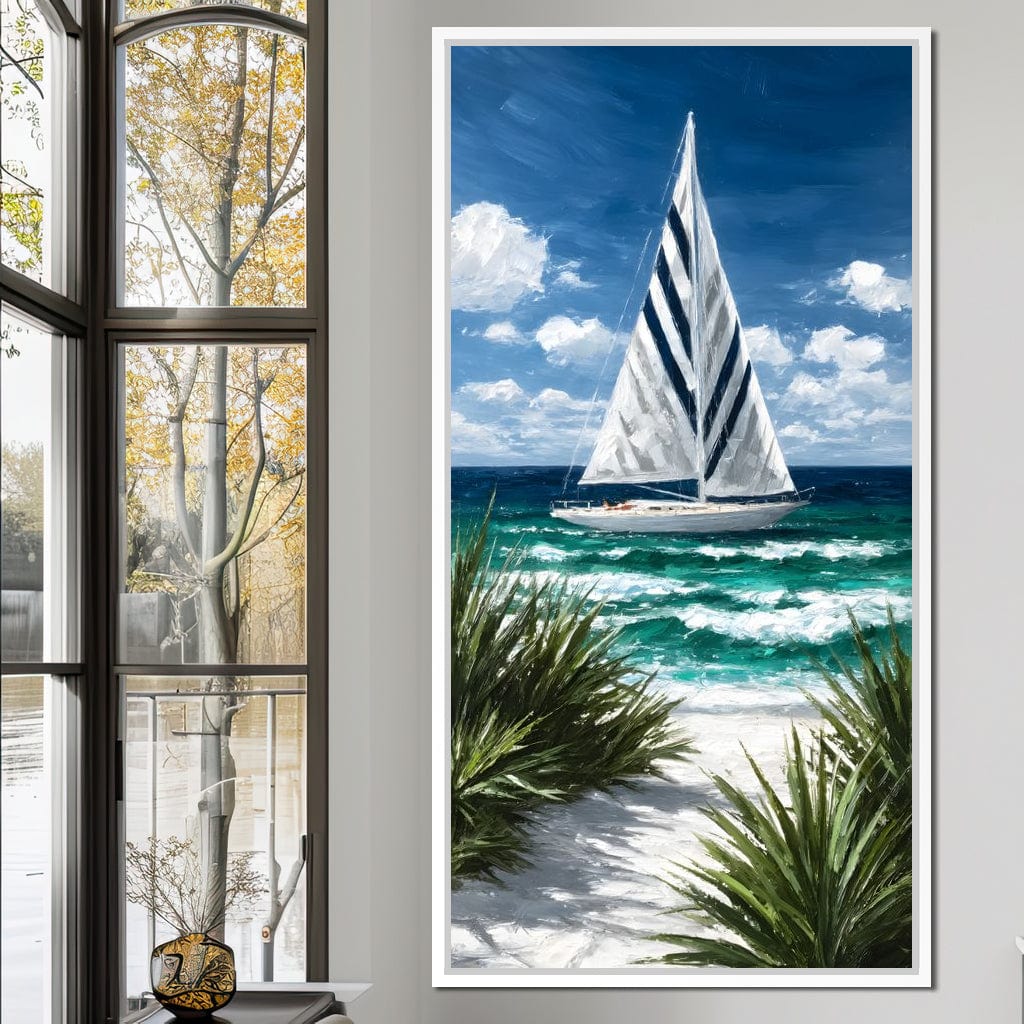 Sailing Beyond Turquoise Waves Canvas Wall Art