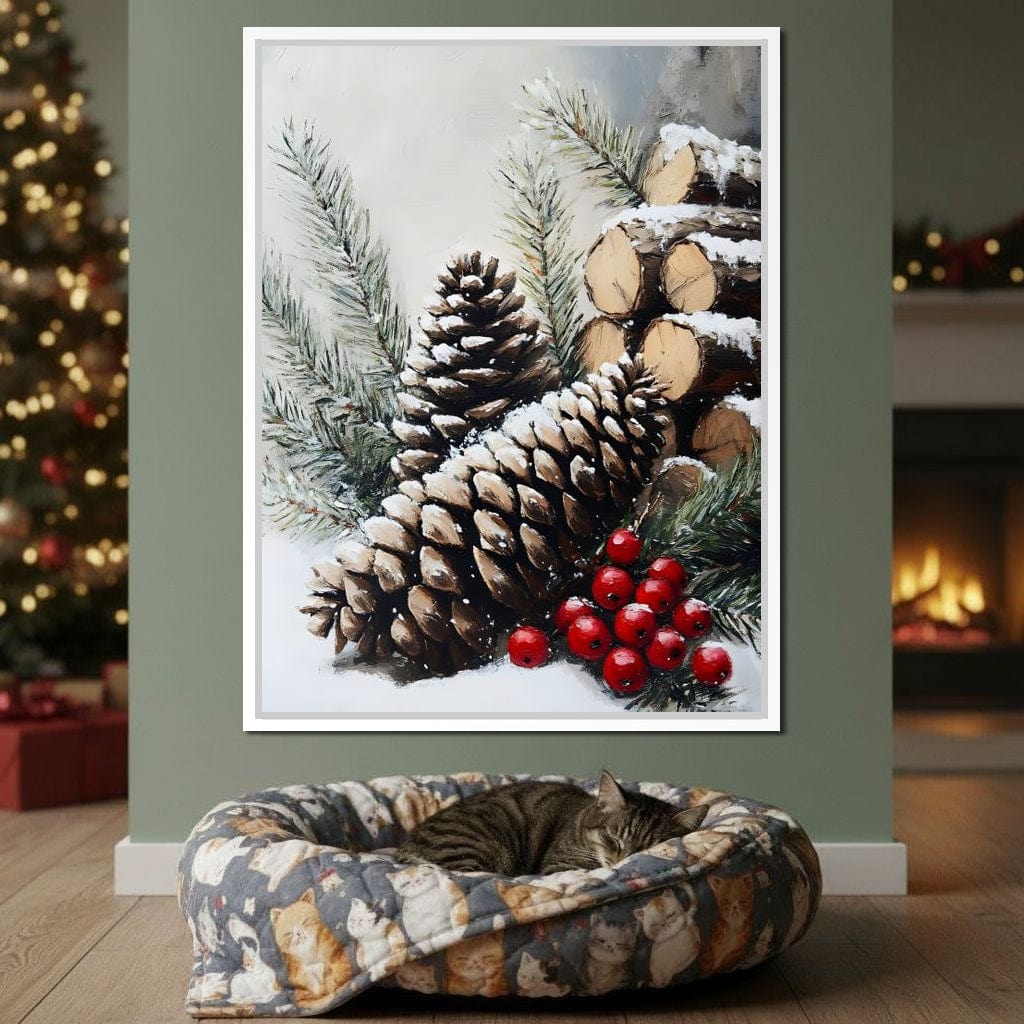 Snowy Pinecone Winter Gathering Canvas Wall Art